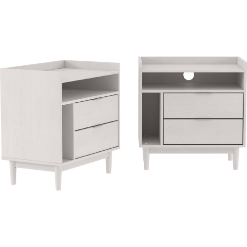 Lee Mid Century 2 Drawer Nightstand in White Wood (Set of 2)