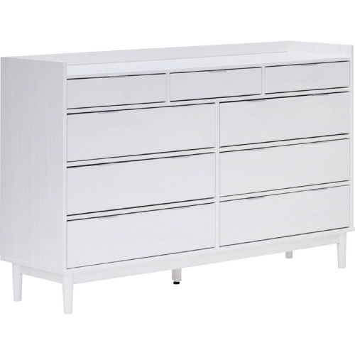 Lee Mid Century 9 Drawer Dresser in White Solid Wood