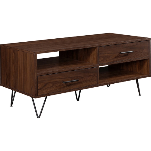 Croft 2 Drawer Coffee Table w/ Hairpin Legs in Dark Walnut Finish & Black