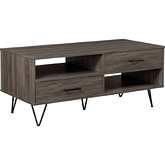 Croft 2 Drawer Coffee Table w/ Hairpin Legs in Slate Grey & Black