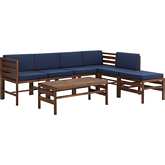 Sanibel Outdoor 7 Piece Modular Sectional Sofa Set in Dark Brown & Navy Blue