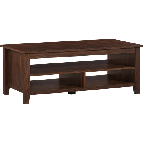 Coastal Grooved Panel Coffee Table w/ Shelf in Dark Walnut Finish