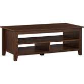 Coastal Grooved Panel Coffee Table w/ Shelf in Dark Walnut Finish