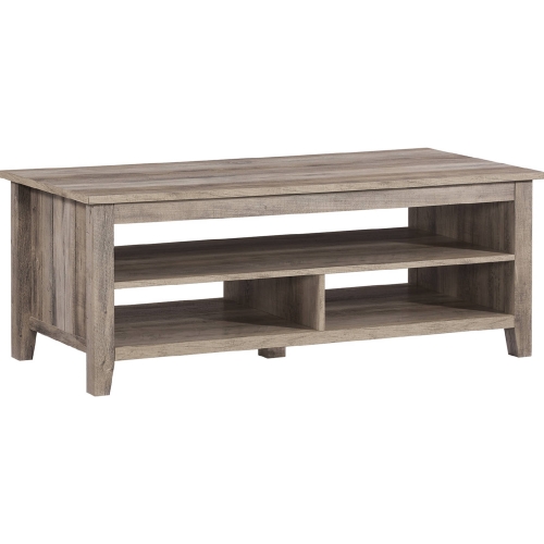 Coastal Grooved Panel Coffee Table w/ Shelf in Grey Wash Finish