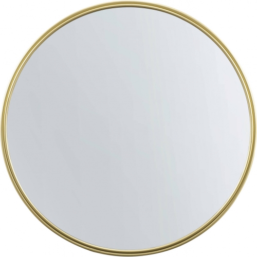 36" Round Double Ribbed Frame Mirror in Gold Metal