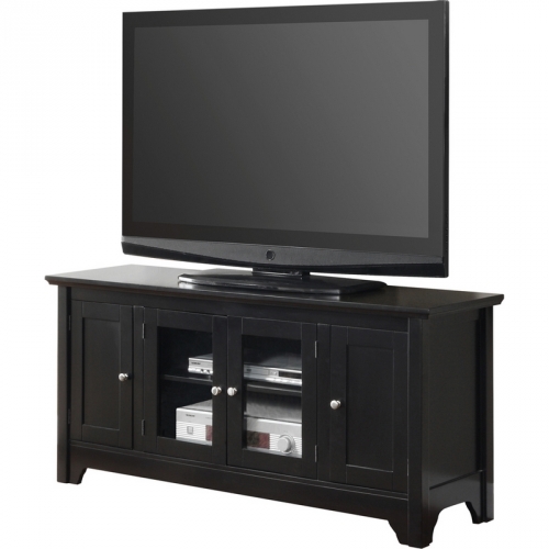 52" Wood TV Stand w/ Four Doors in Matte Black