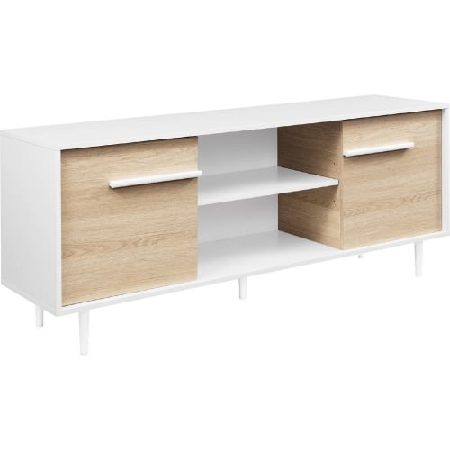 Marco 60" TV Stand Media Console in White & Coastal Oak Finish