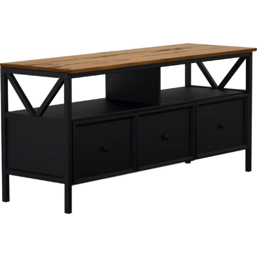 Natalee 60" 3 Drawer TV Stand in Distressed Black & Rustic Oak Finish