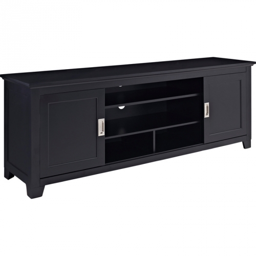 70" Wood TV Stand w/ Sliding Doors in Black