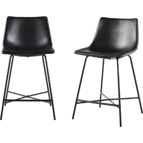 Xuma Counter Stool in Black Leatherette & Black Metal (Set of 2)