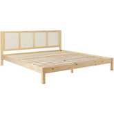 Yasmina King Platform Bed w/ Rattan Panel Headboard in Natural Finish Wood