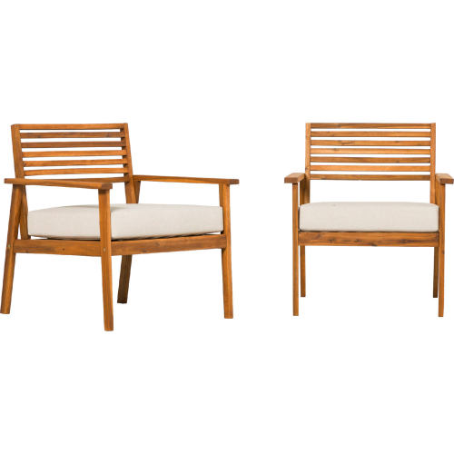 Zander Outdoor Club Chair in Brown Wood & Neutral Fabric (Set of 2)