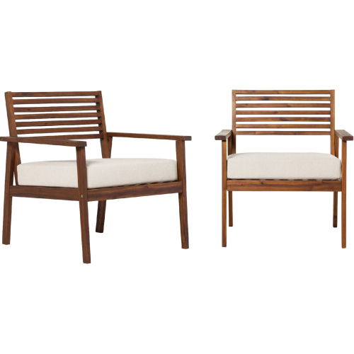 Zander Outdoor Club Chair in Dark Brown Wood & Neutral Fabric (Set of 2)