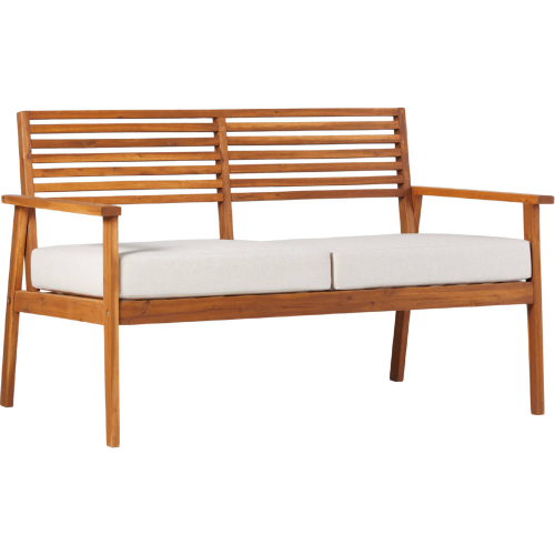 Zander Outdoor Loveseat in Brown Finish Wood & Neutral Fabric