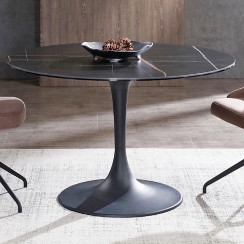 Amarosa 47" Round Dining Table in Glass, Ceramic & Black Metal