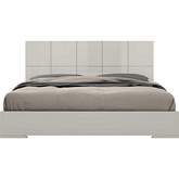 Anna King Bed, Squares design in headboard, High gloss Light Grey