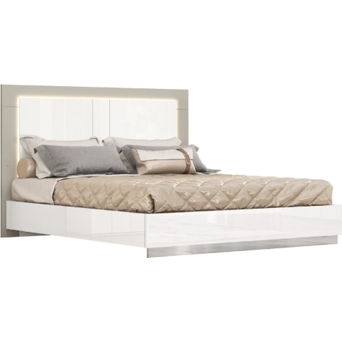 Daisy King Bed in High Gloss White & Taupe w/ LED Headboard