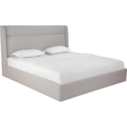 Tokyo King Bed w/ Side Edge Headboard in Light Grey Fabric