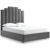 Jordan Queen Bed in Gray Velvet & Chrome w/ Double USB in Headboard