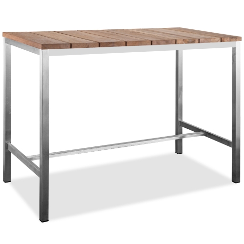 Stone Indoor Outdoor Bar Table in Recycled Teak & Brushed Stainless Steel