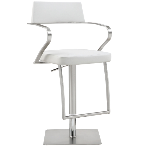 Zuri Adjustable Bar Stool in White Leatherette & Stainless Steel