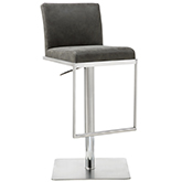 Clay Adjustable Bar Stool in Grey Leatherette & Stainless Steel