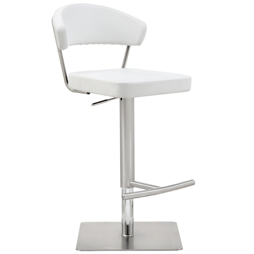 Maureen Adjustable Bar Stool in White Leatherette & Stainless Steel