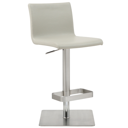 Watson Adjustable Bar Stool in Light Grey Leatherette & Stainless Steel