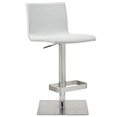 Watson Adjustable Bar Stool in White Leatherette & Stainless Steel