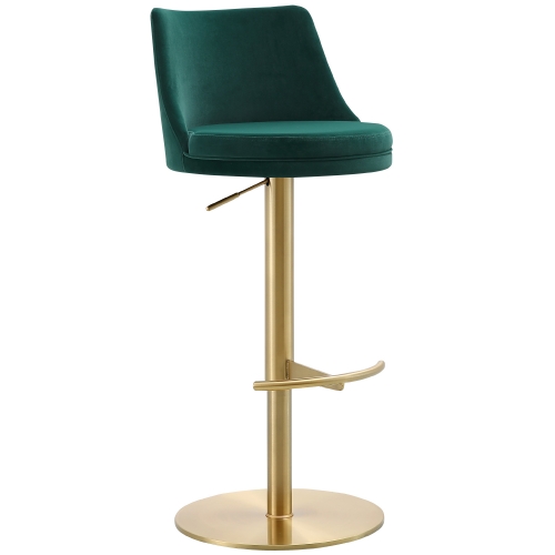 Carter Adjustable Swivel Bar Stool in Green Velvet & Gold Metal