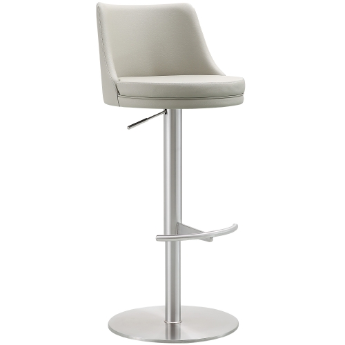 Carter Adjustable Swivel Bar Stool in Gray Leatherette & Brushed Stainless