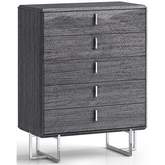 Chloe 5 Drawer Chest in High Gloss Grey & Polished Stainless Steel