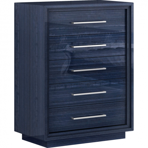 Alexander 5 Drawer Chest in High Gloss Saphire Blue & Stainless Steel