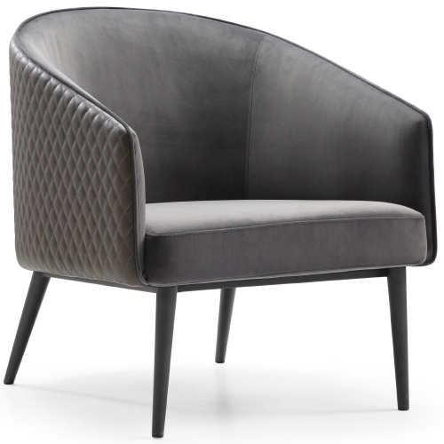 Boston Accent Chair in Grey Velvet & Dark Grey Leatherette