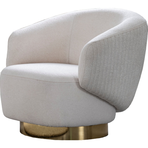 Erzin Accent Chair in White Feathered Fabric & Polished Gold Legs