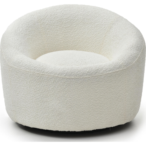 Perla Round Swivel Accent Chair in White Boucle Fabric