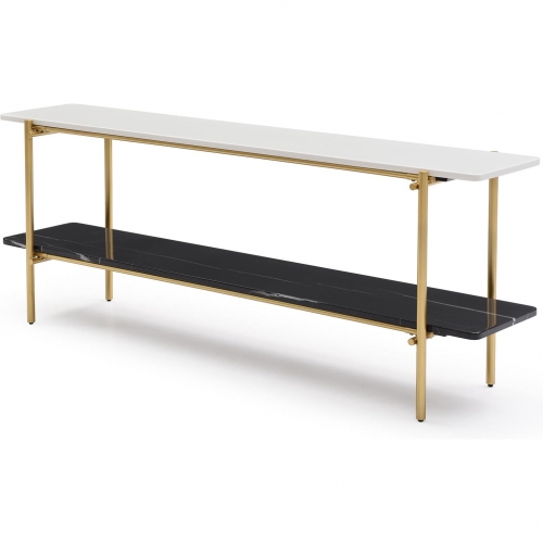 Fairview Console Table in Glossy White Marble, Glossy Black Marble & Gold