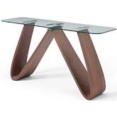 Emory Console Table in Clear Tempered Glass & Walnut Veneer