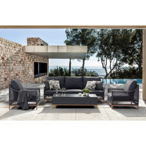 Karen 4 Piece Outdoor Sofa Set in Aluminum & Dark Grey Fabric