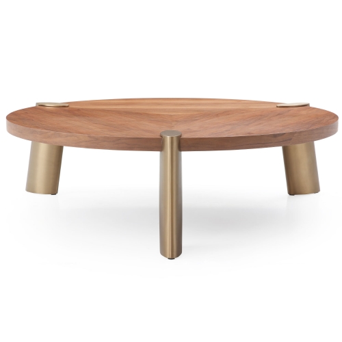 Mimeo 55" Round Coffee Table in Walnut Veneer & Brushed Brass