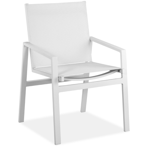 Rio Indoor Outdoor Dining Arm Chair in White Aluminum (Set of 2)