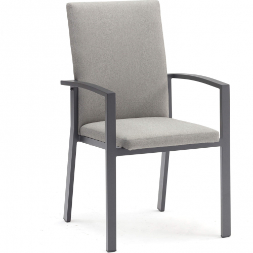 Doris Outdoor Dining Arm Chair in Grey Fabric & Aluminum Frame (Set of 4)