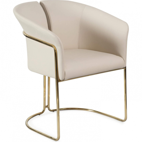 Jolie Dining Arm Chair in Beige Eco Leather & Polished Brass