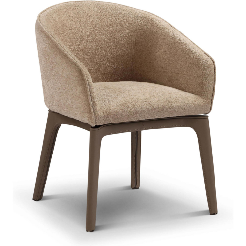 Angie Dining Arm Chair in Beige Fabric & Brown Leatherette