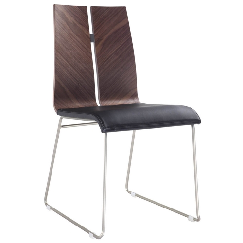 Lauren Dining Chair in Walnut Veneer, Black Leatherette on Brushed Nickel (Set of 2)