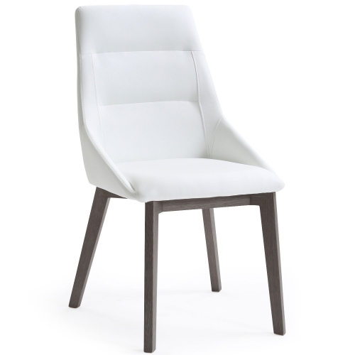 Siena Dining Chair in White Leatherette on Grey Wood Legs (Set of 2)