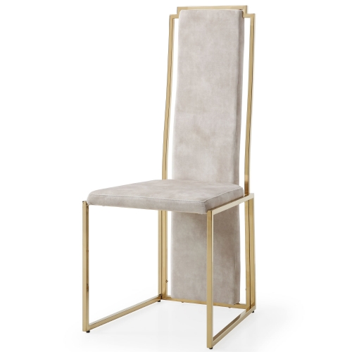 Sumo Dining Chair in Beige Fabric & Polished Gold Stainless (Set of 2)