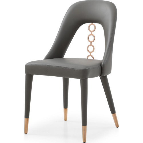 Liza Dining Chair in Dark Grey Leatherette w/ 4 Rings in Rose Gold Stainless Steel (Set of 2)