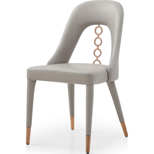 Liza Dining Chair in Light Grey Leatherette w/ 4 Rings in Rose Gold Stainless Steel (Set of 2)