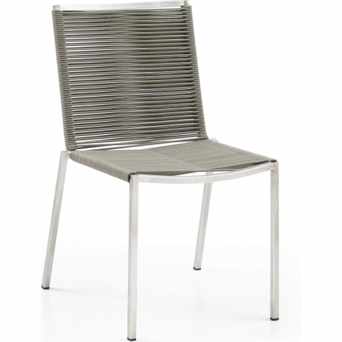 Rhea Outdoor Dining Chair in Stainless Steel & Light Brown Rope (Set of 4)